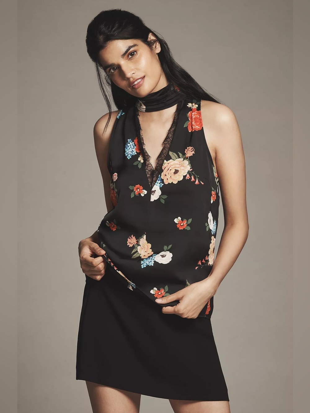 Anthropologie Women’s size 3X Black Lace-Trim Silky Halter Tank Top New